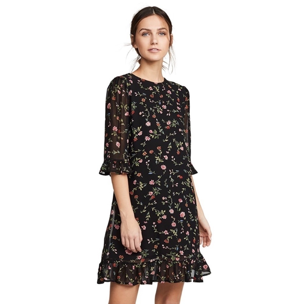 Ganni Elm Georgette Mini Dress 40 Floral Black Pink 8 Chiffon Wedding Garden - Picture 10 of 10